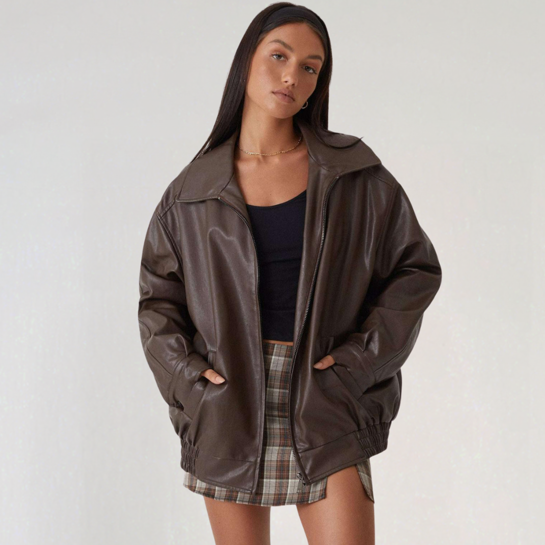Elegant Loose fit Leather Jacket for Women