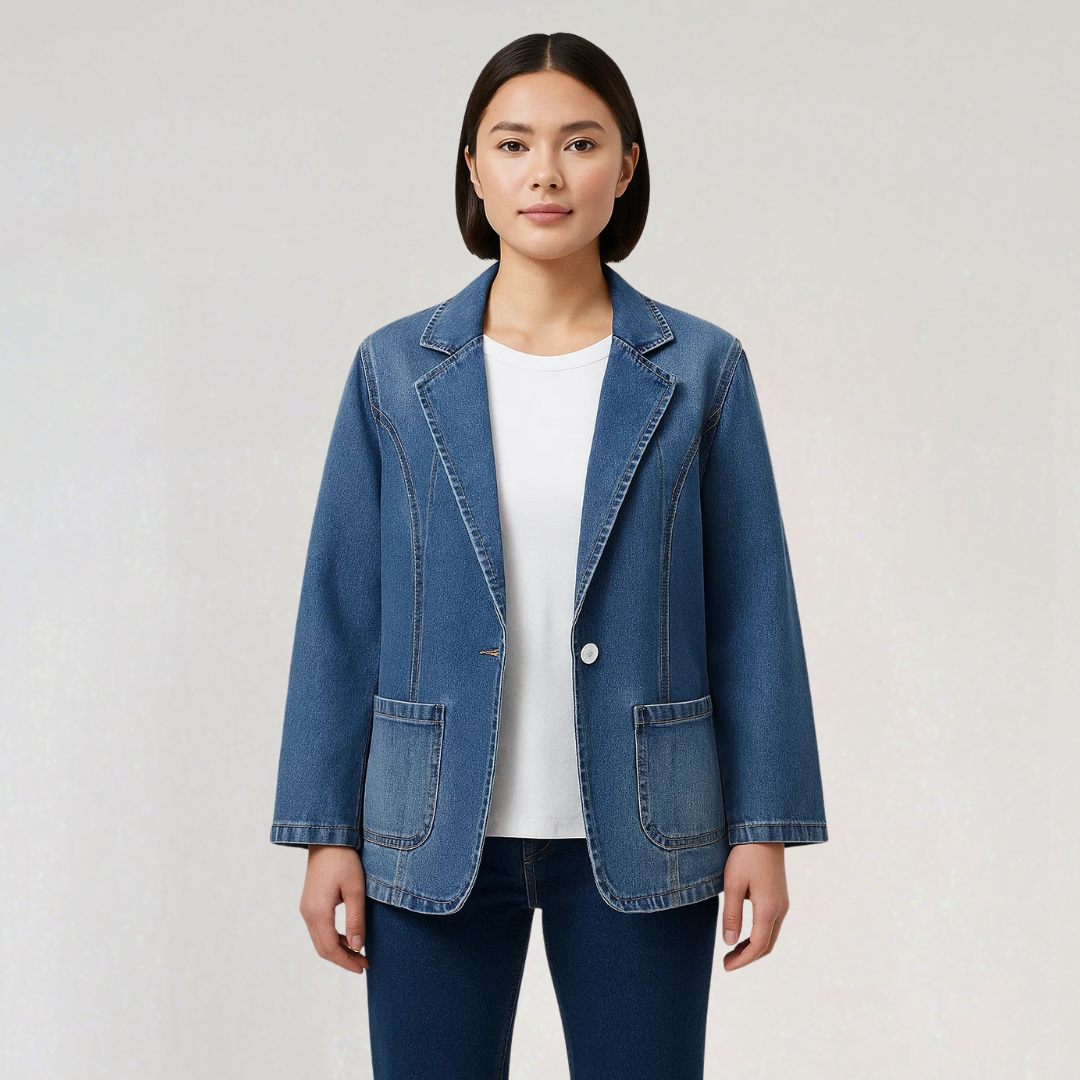 Casual Denim Jacket with Pockets | Women’s Denim Blazer Jacket