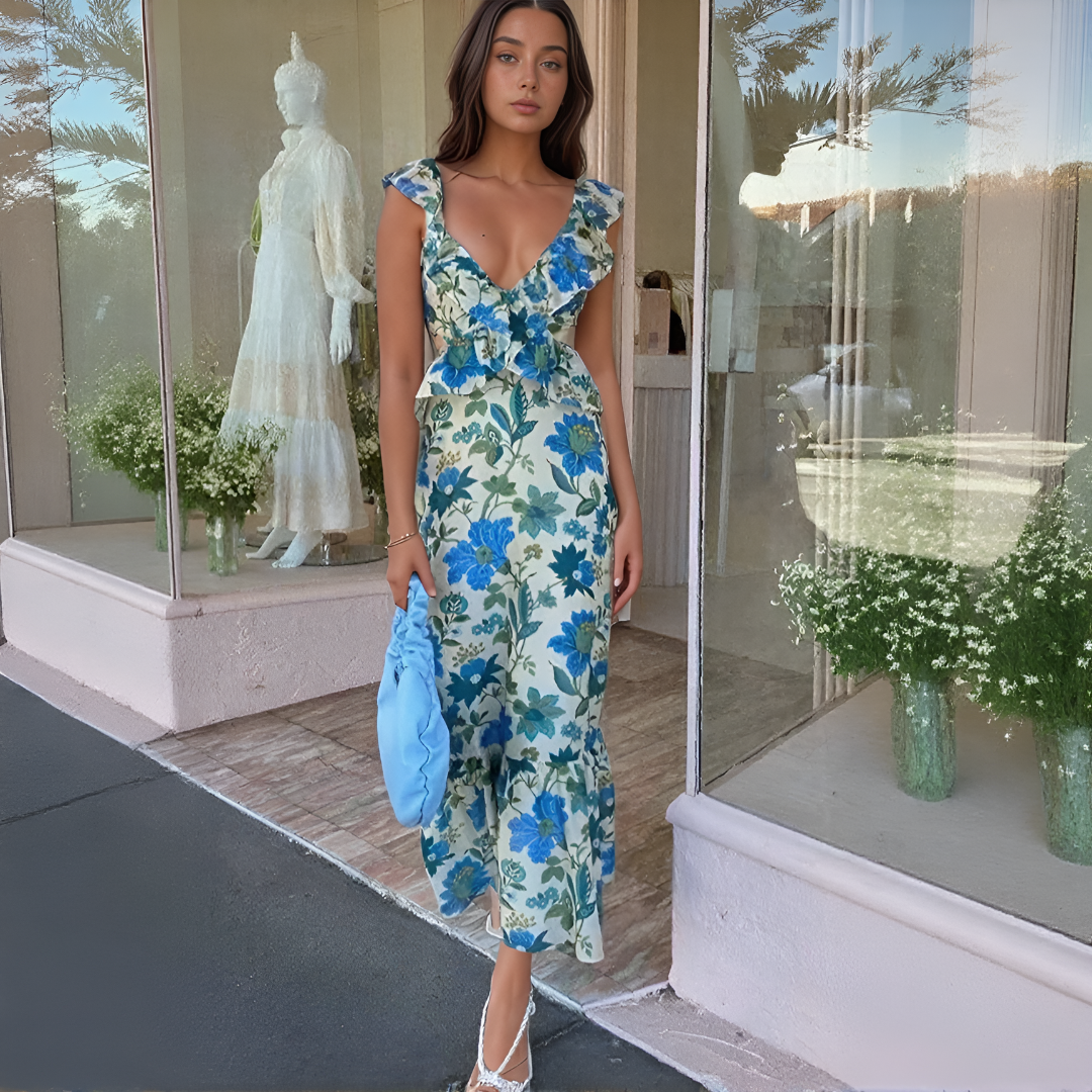 Sleeveless Summer Maxi Dress with Ruffle Straps