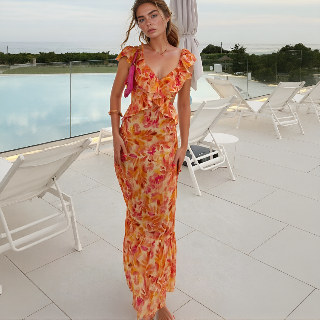Sleeveless Summer Maxi Dress with Ruffle Straps