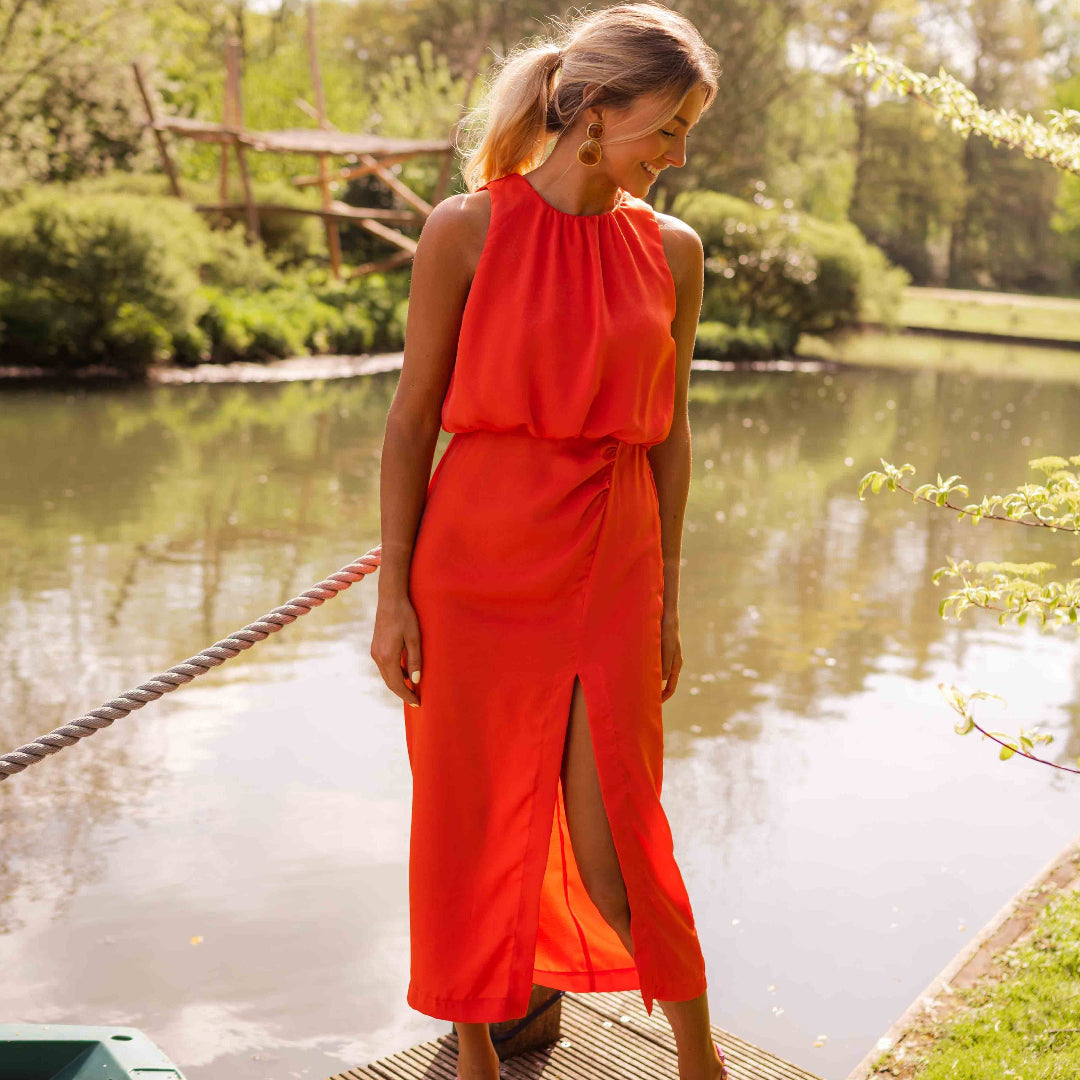 Sleeveless Midi Dress with Front Slit