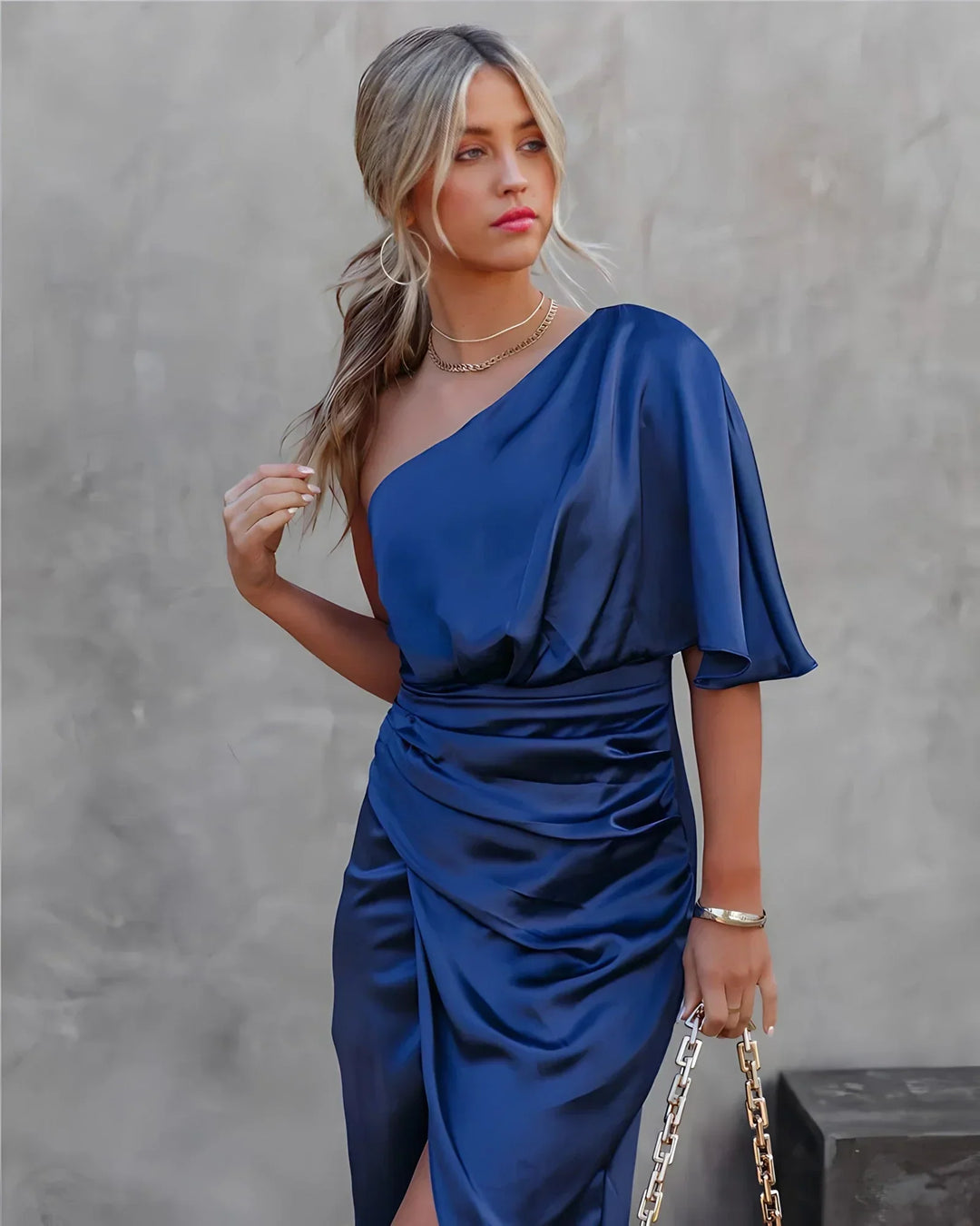 One Shoulder Satin Cocktail Dress