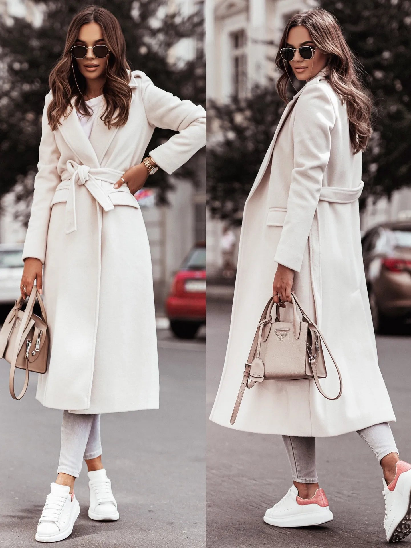 Wool Belted Long Coat for Women