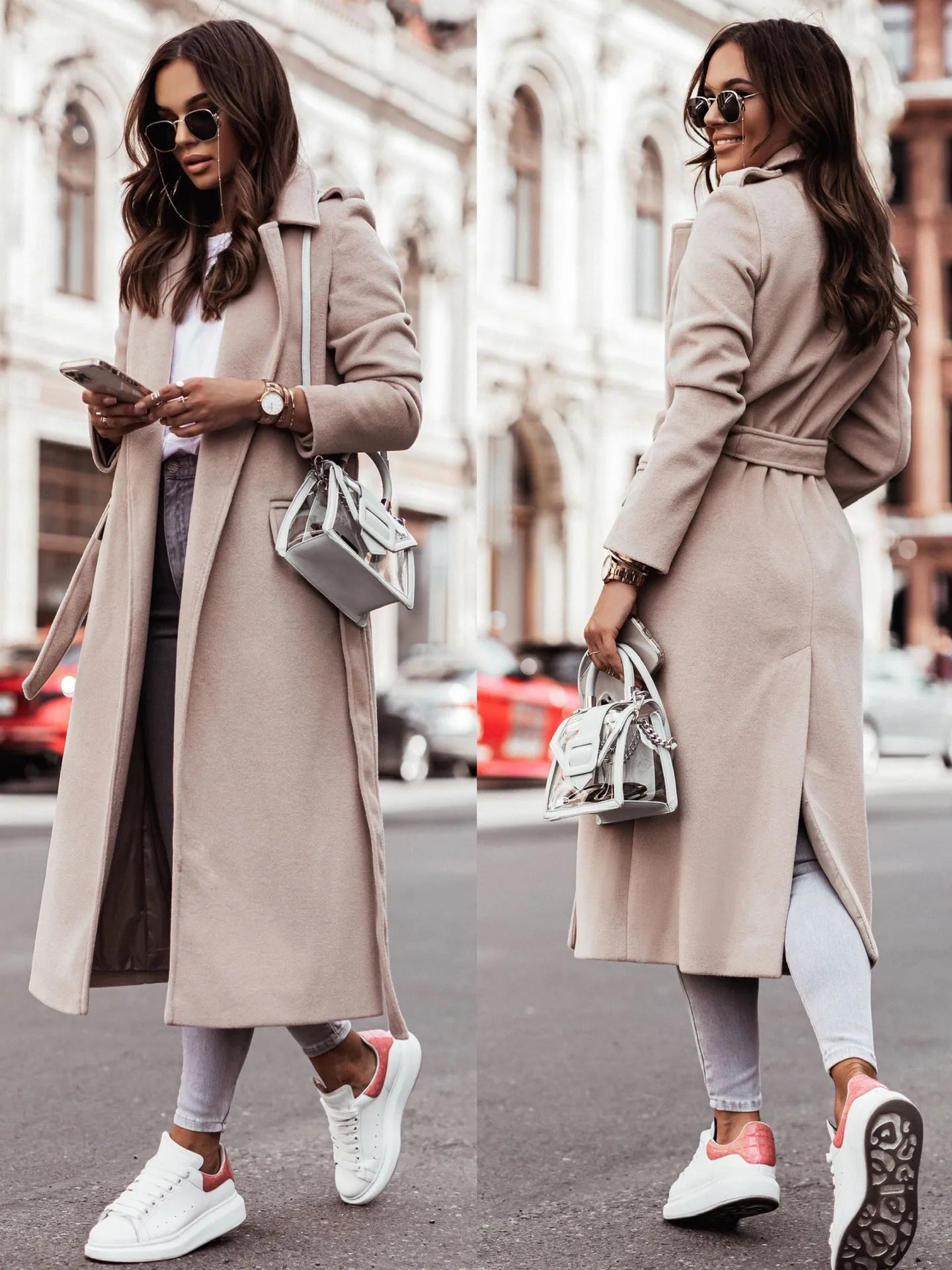 Wool Belted Long Coat for Women