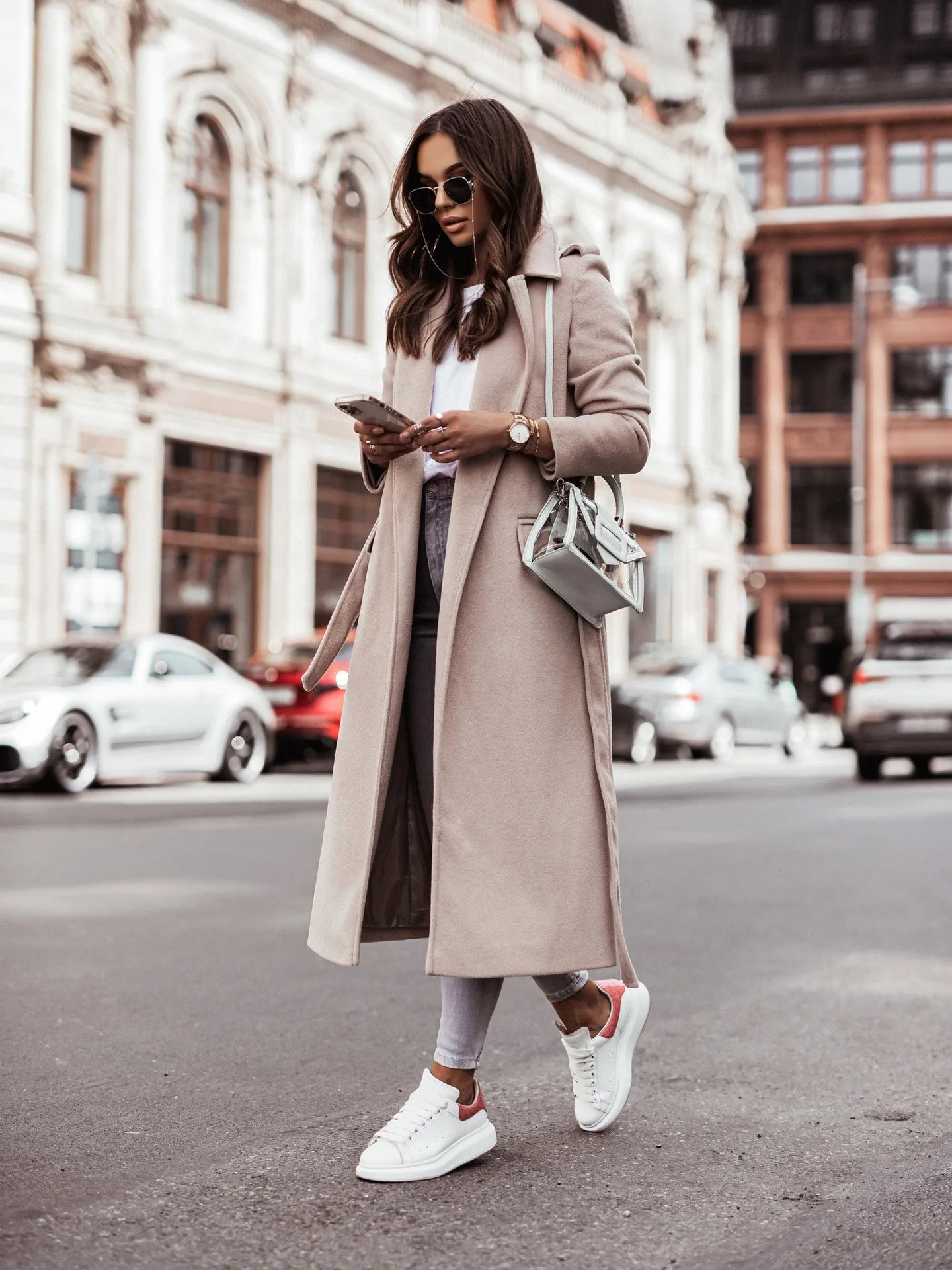 Wool Belted Long Coat for Women