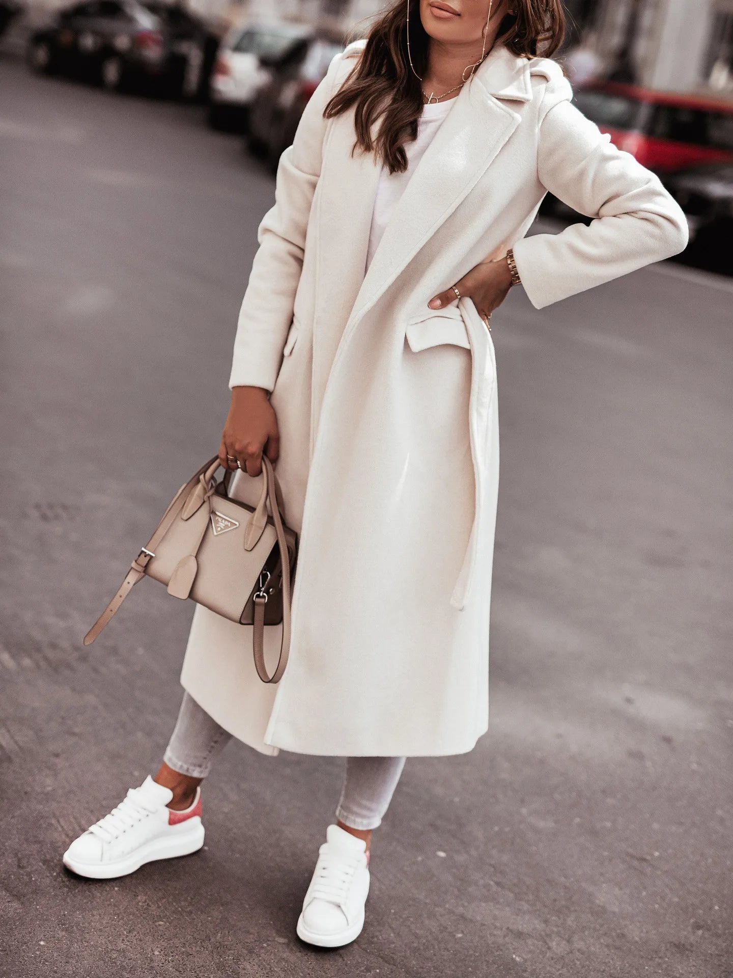 Wool Belted Long Coat for Women