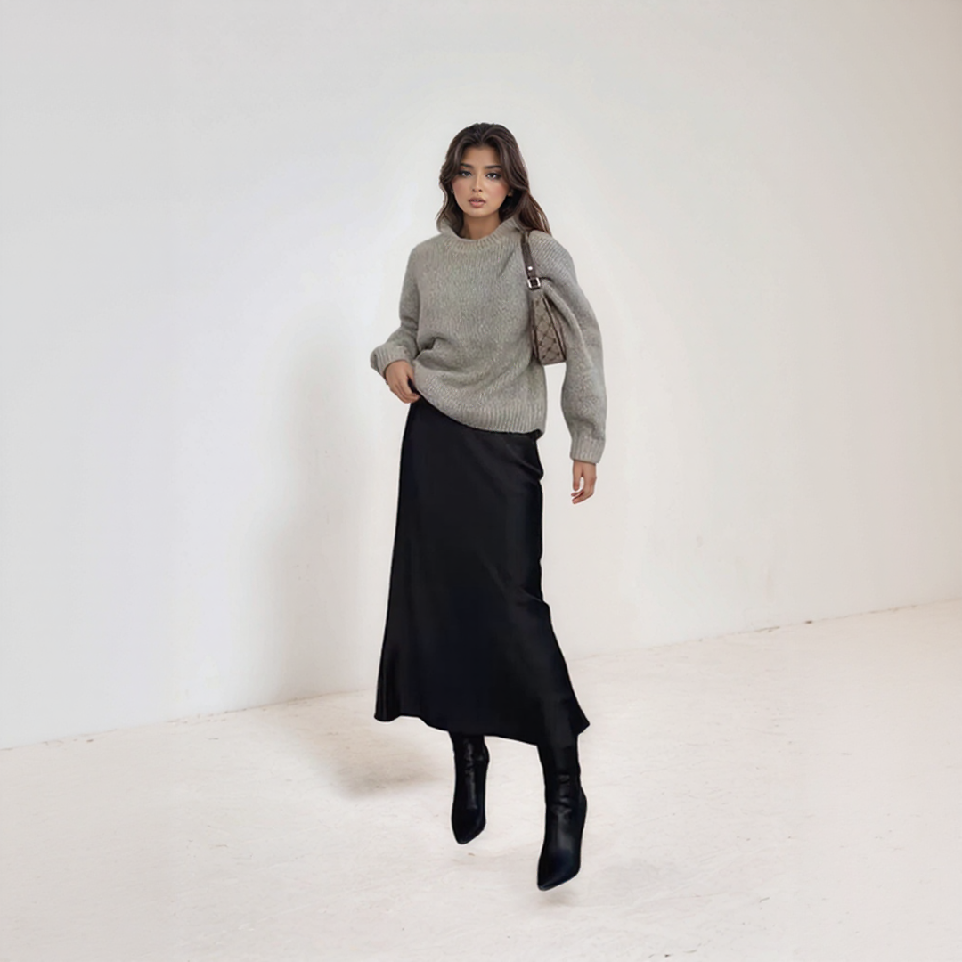 Elegant Satin Midi Skirt