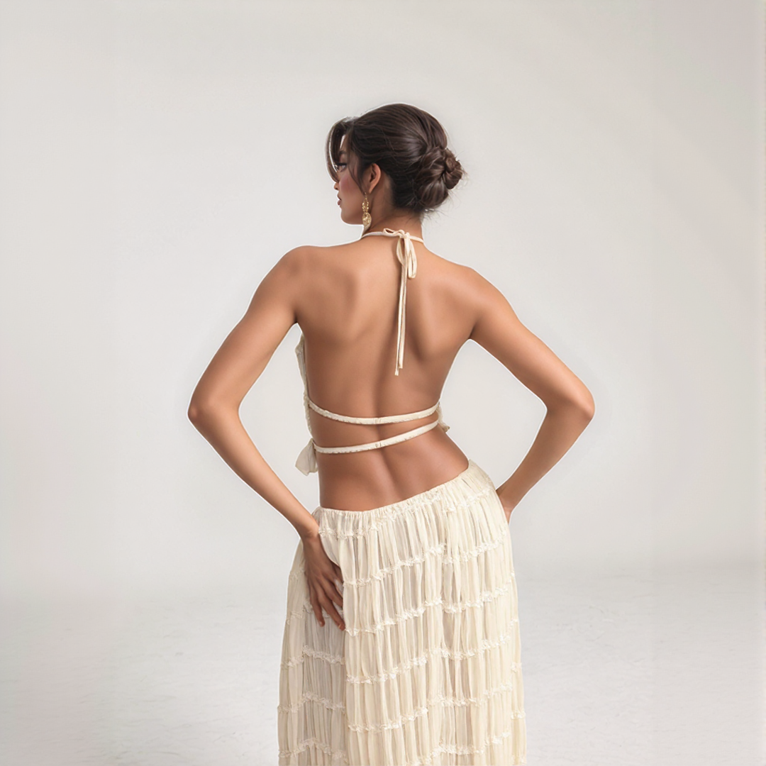 Ruffle Halter Top and Skirt Set