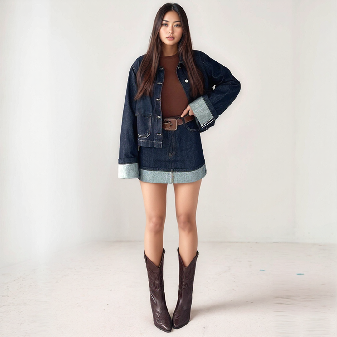 Vintage Denim Jacket & Mini Skirt Set