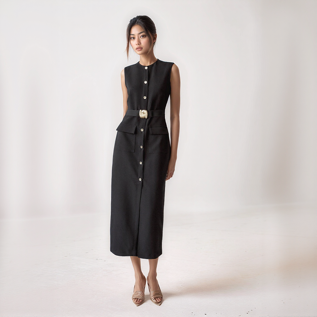 Chic Sleeveless Belted Midi Dress