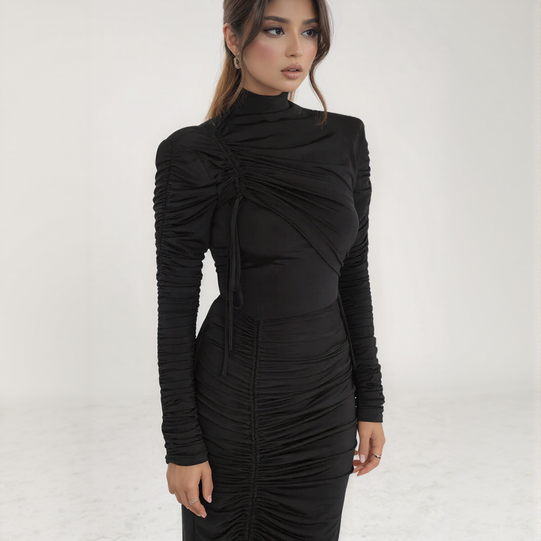 Ruched Bodycon Long Sleeve Midi Dress