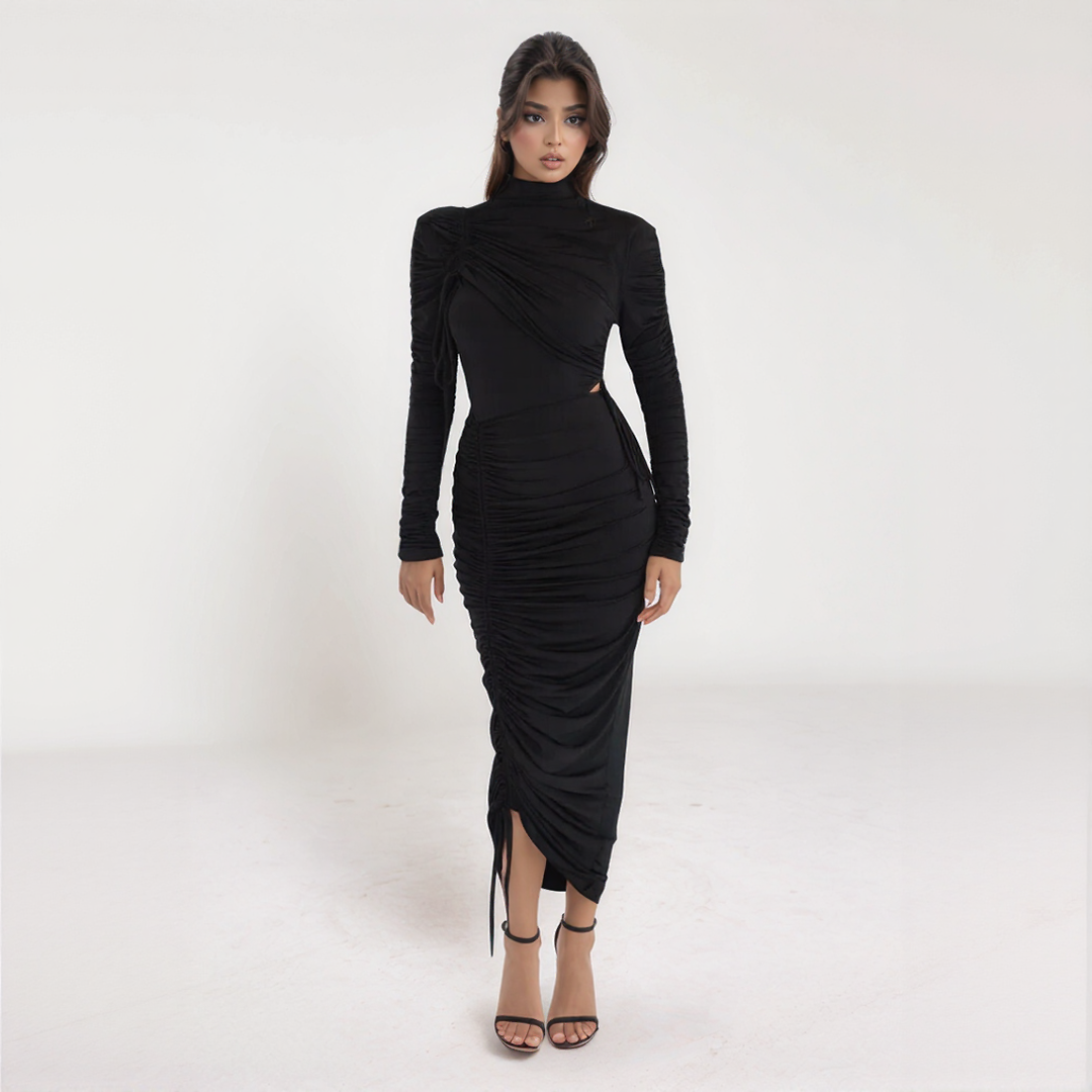Ruched Bodycon Long Sleeve Midi Dress