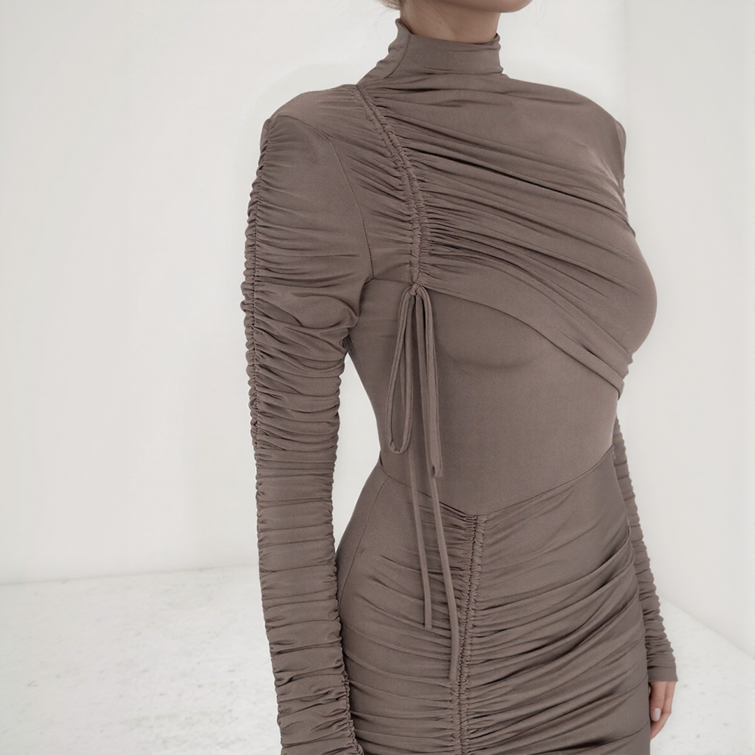 Ruched Bodycon Long Sleeve Midi Dress