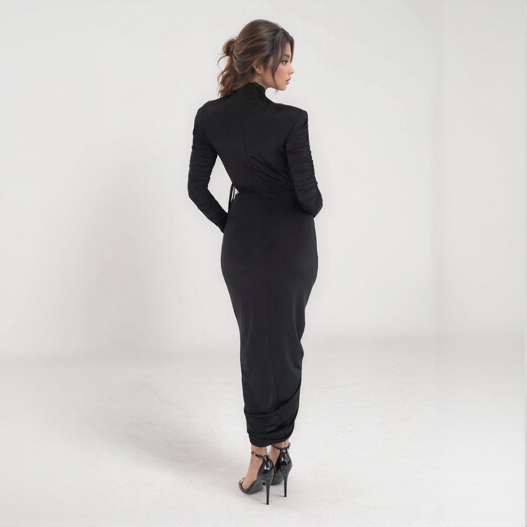 Ruched Bodycon Long Sleeve Midi Dress
