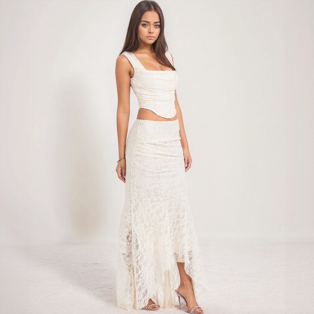 Lace Crop Top & Maxi Skirt Two Piece Set