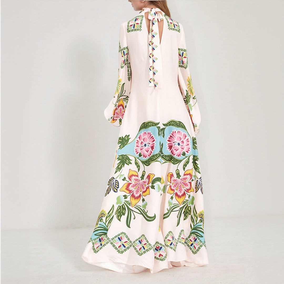 Sunflower Print Flowing Maxi Dress