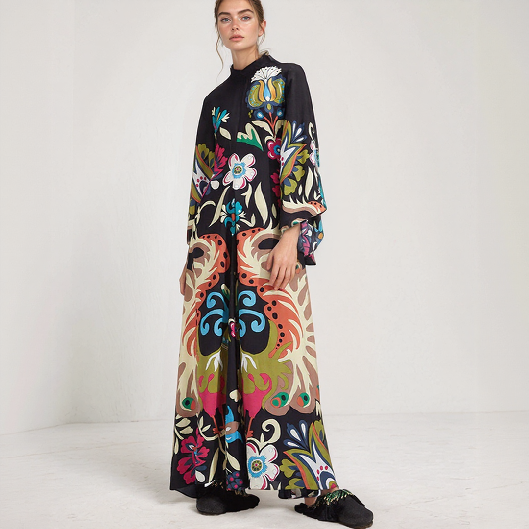 Bohemian Silk Kaftan Maxi Dress