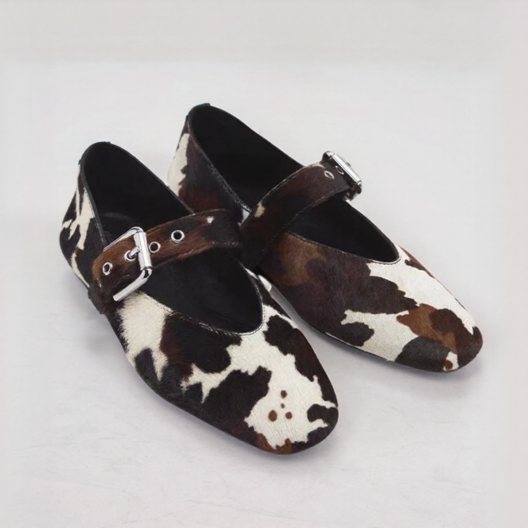 Cow Print Mary Jane Loafers