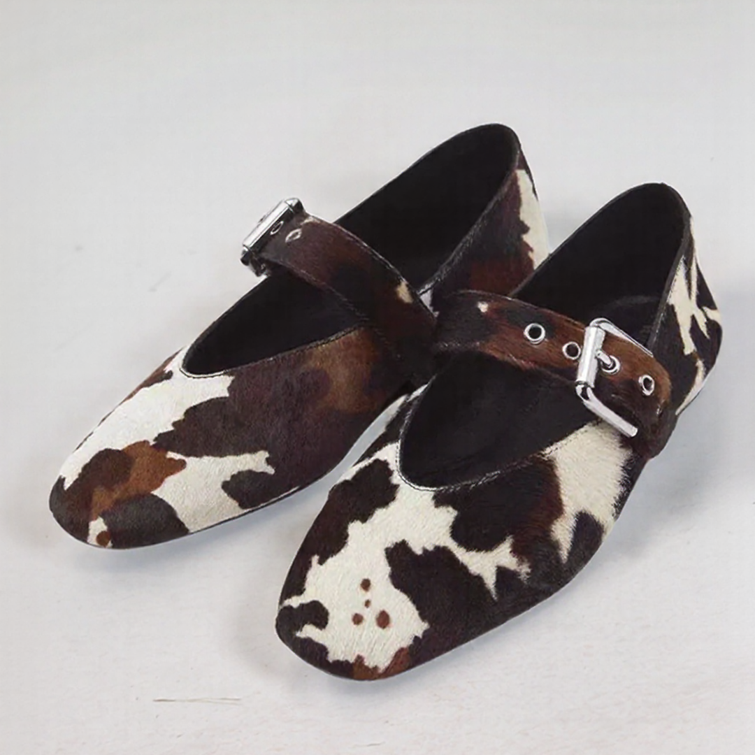 Cow Print Mary Jane Loafers