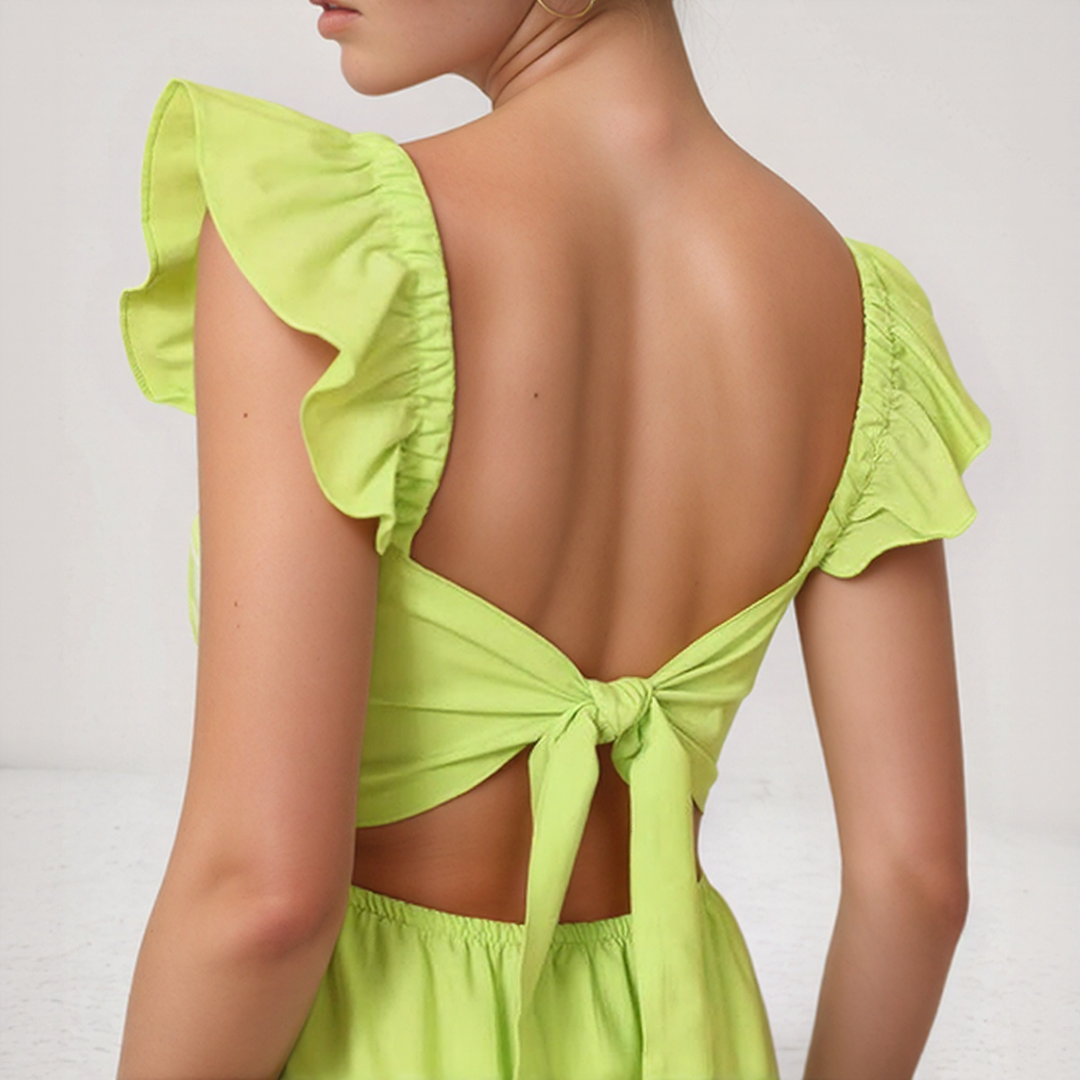Boho Ruffle Sleeve Backless Tie Maxi Dress