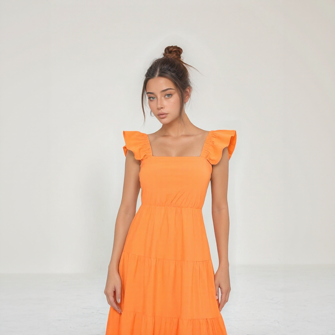 Boho Ruffle Sleeve Backless Tie Maxi Dress
