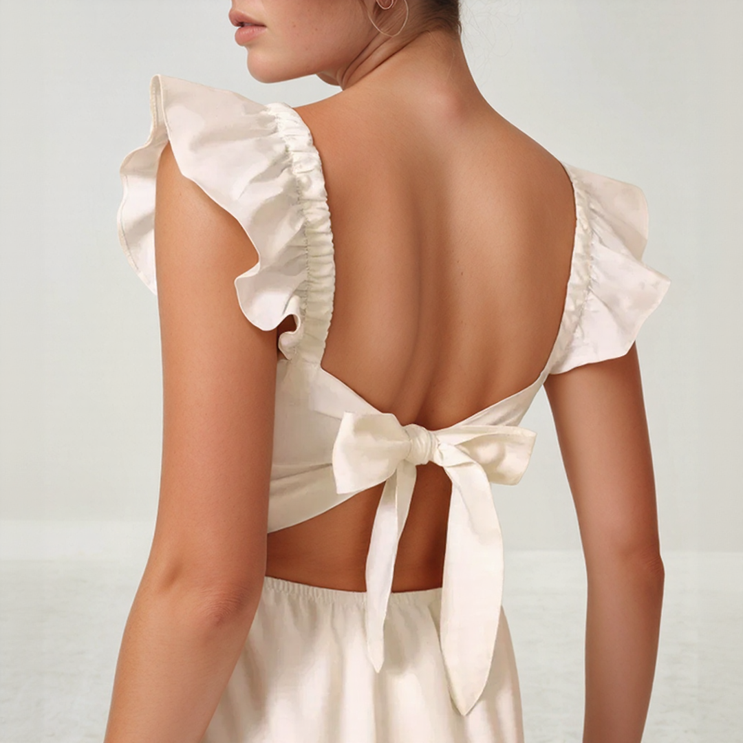 Boho Ruffle Sleeve Backless Tie Maxi Dress