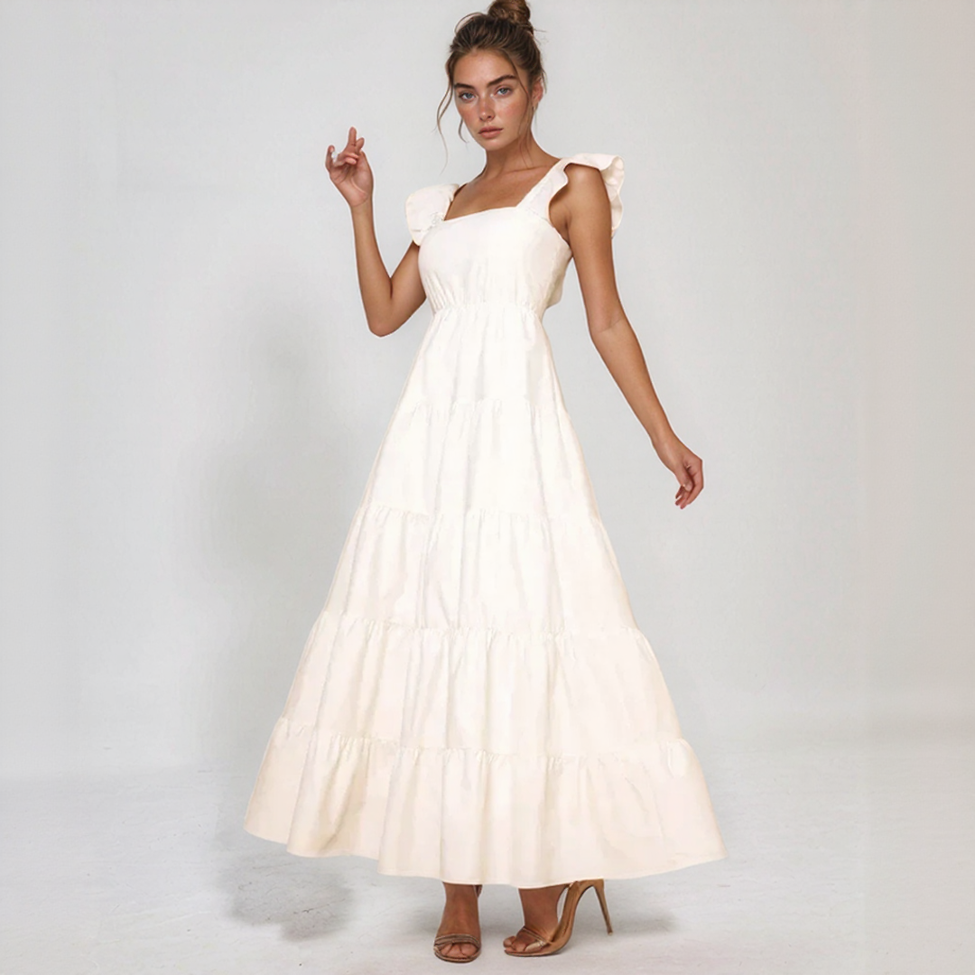 Boho Ruffle Sleeve Backless Tie Maxi Dress