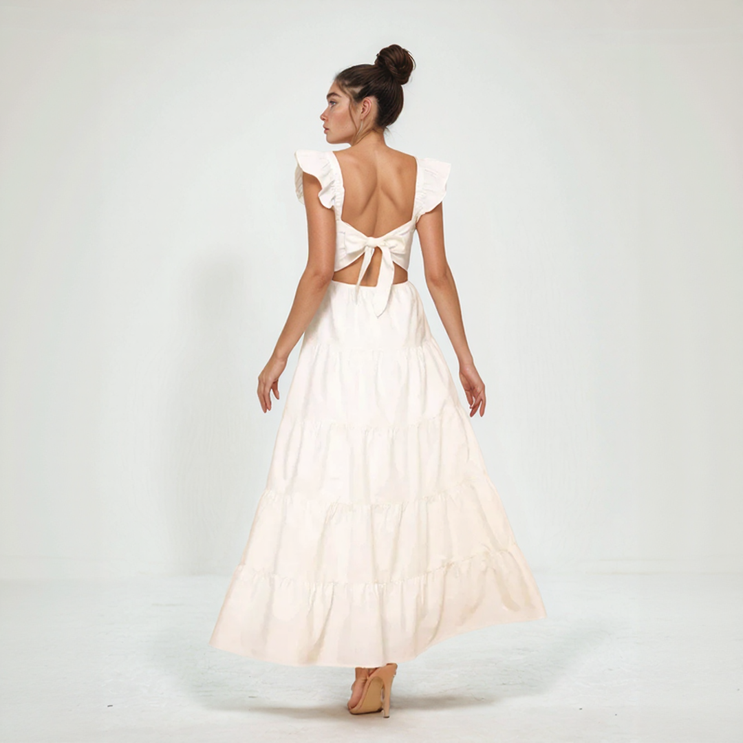 Boho Ruffle Sleeve Backless Tie Maxi Dress