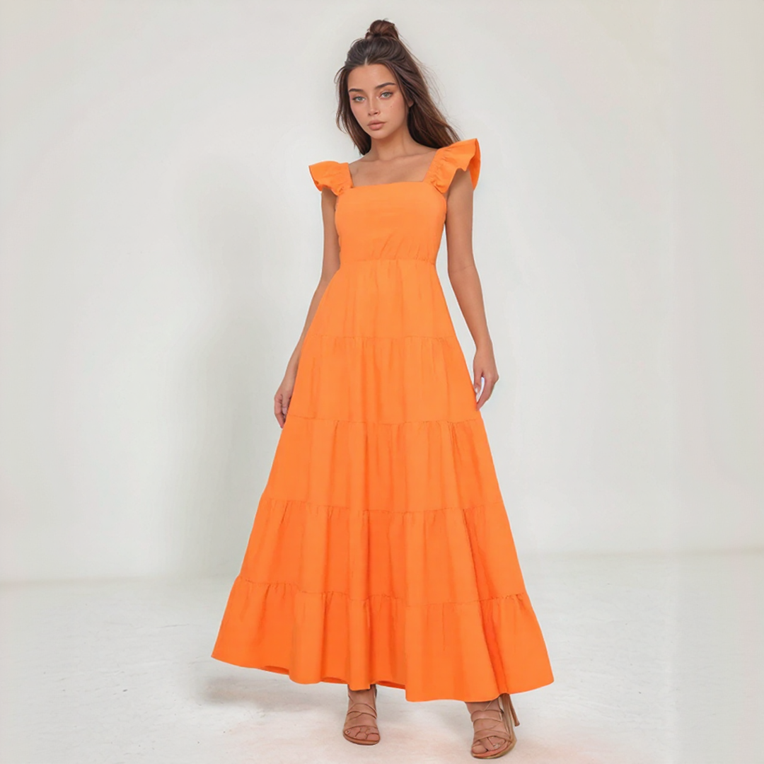 Boho Ruffle Sleeve Backless Tie Maxi Dress