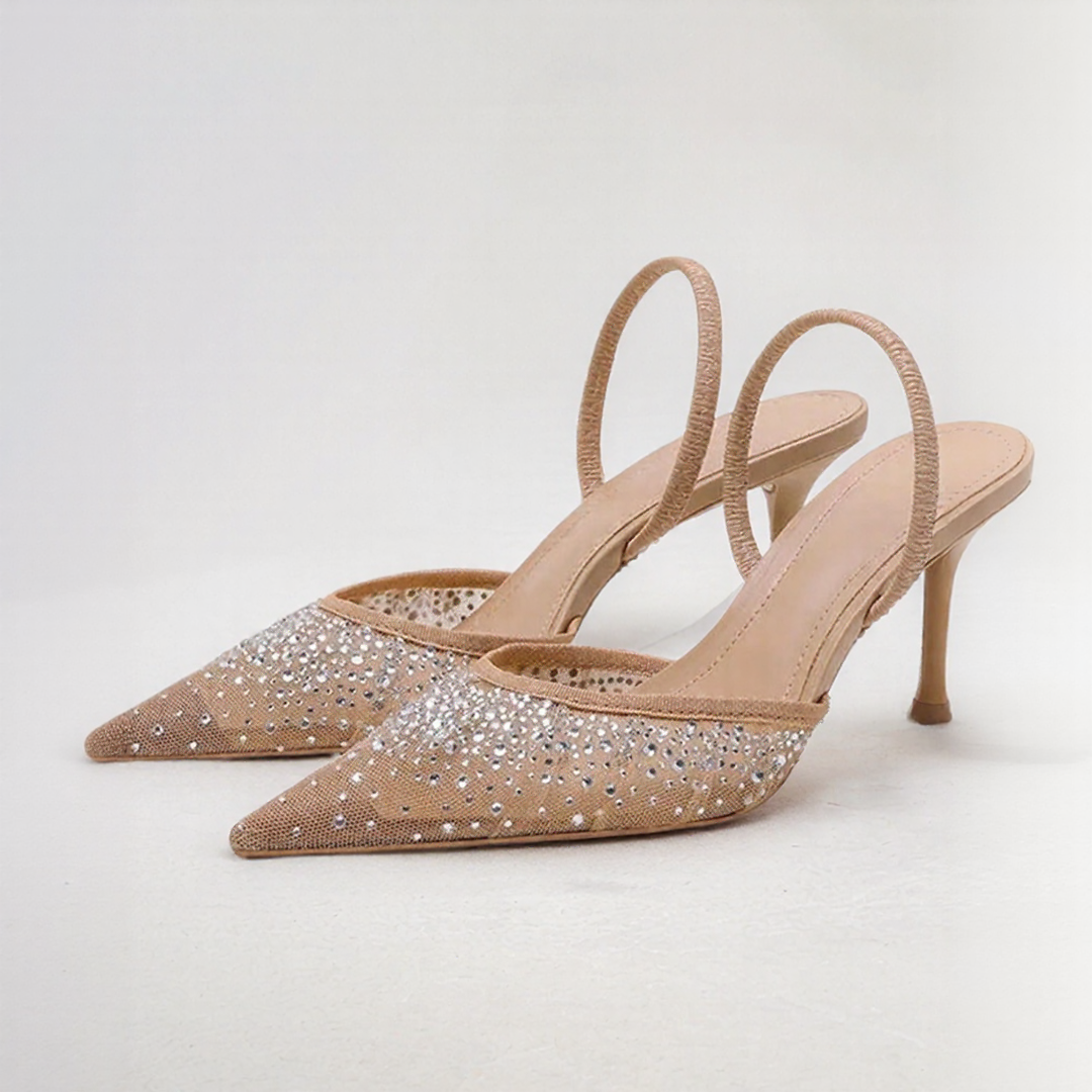 Sparkly Pointed Toe Slingback Heels for Women