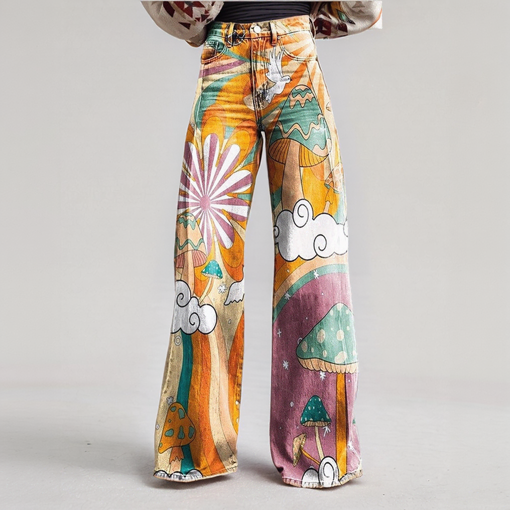 Colorful 70s Retro Wide Leg Jeans