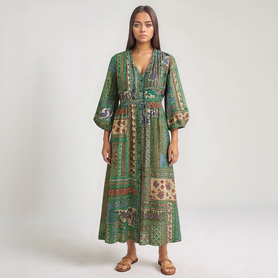 Vintage Floral Long Sleeve Summer Maxi Dress