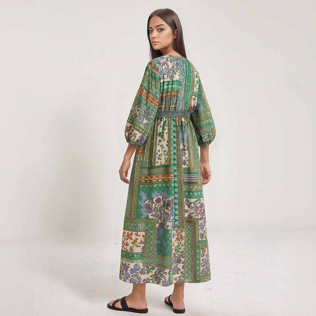 Vintage Floral Long Sleeve Summer Maxi Dress