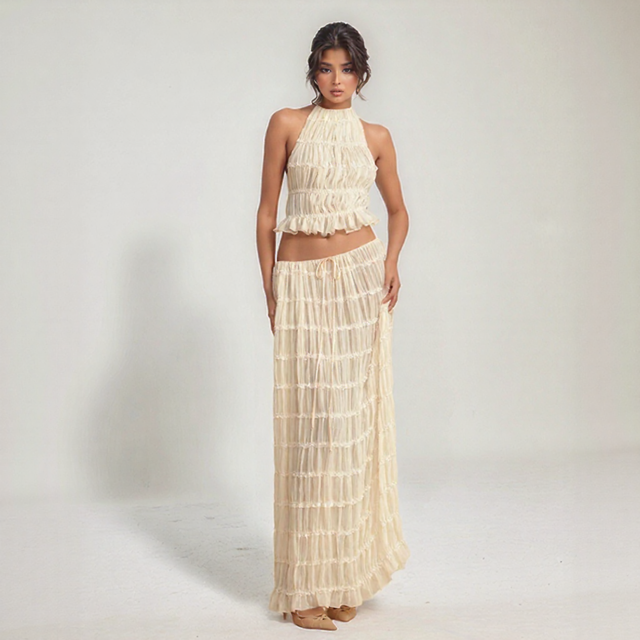 Ruffle Halter Top and Skirt Set