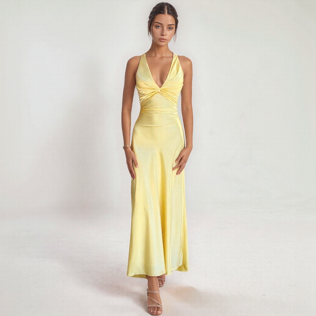 Twist Front Satin Maxi Dress with Open Back