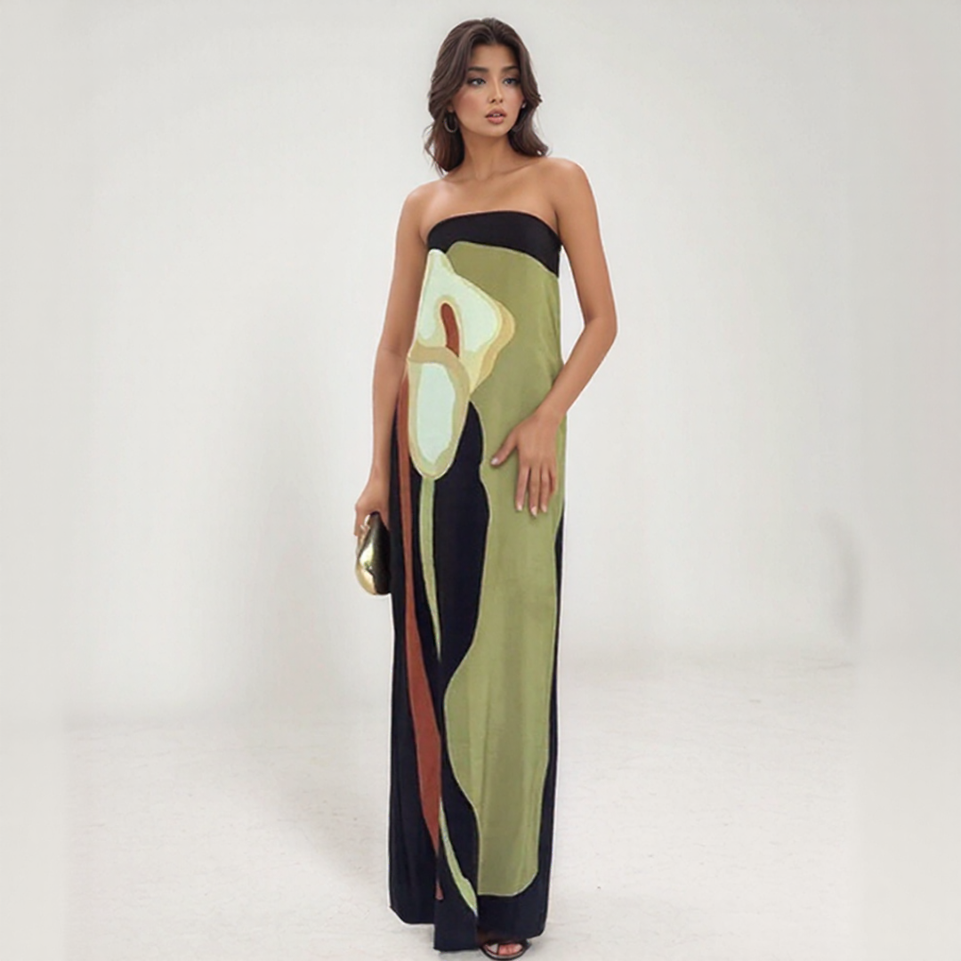 Strapless Abstract Floral Tube Maxi Dress