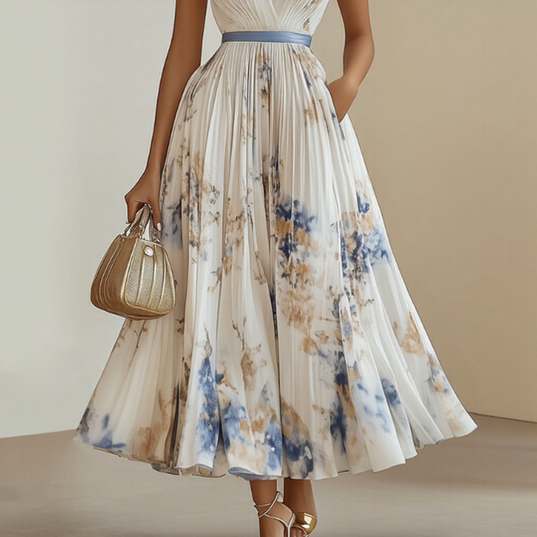 Elegant V-Neck Pleated Maxi Dress