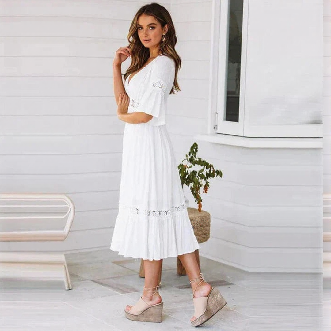 Bohemian Style Summer Dress with V-neck for Women