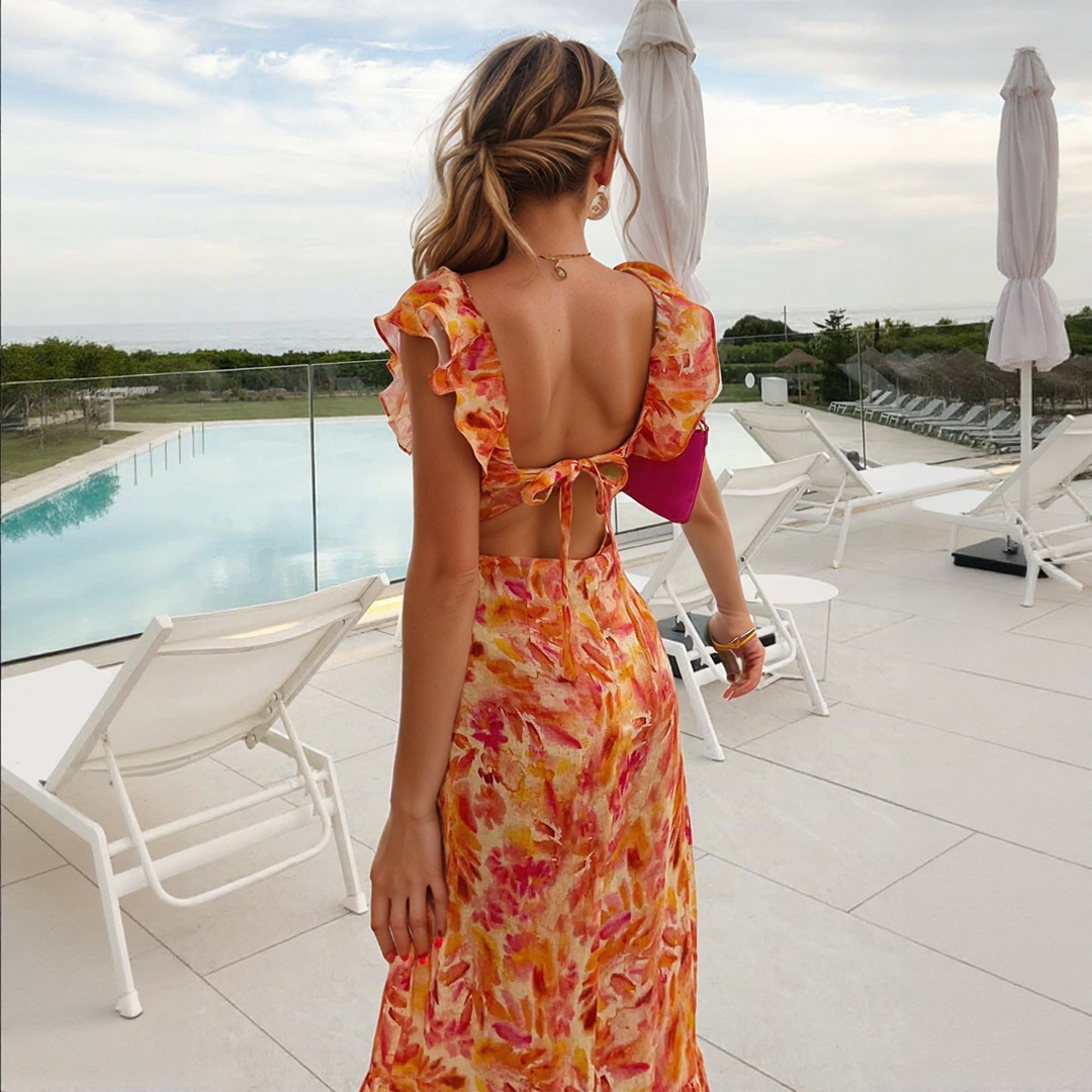 Sleeveless Summer Maxi Dress with Ruffle Straps