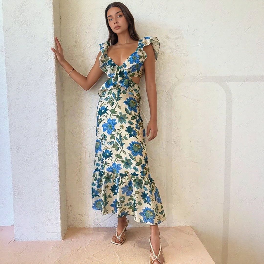 Sleeveless Summer Maxi Dress with Ruffle Straps