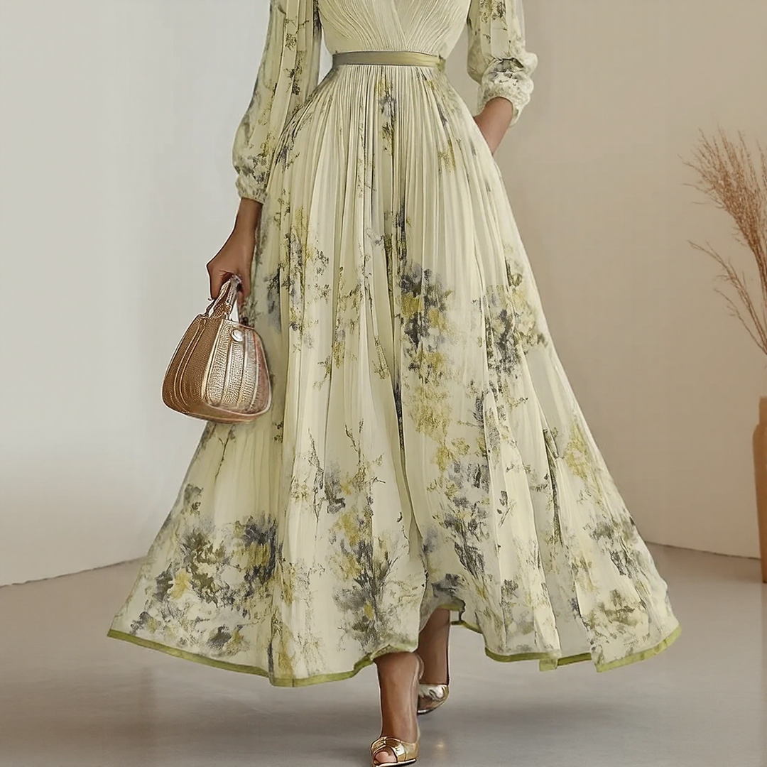 Elegant V-Neck Pleated Maxi Dress