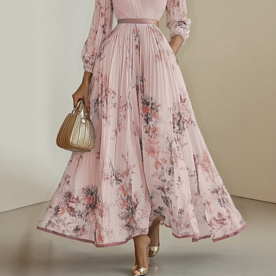 Elegant V-Neck Pleated Maxi Dress