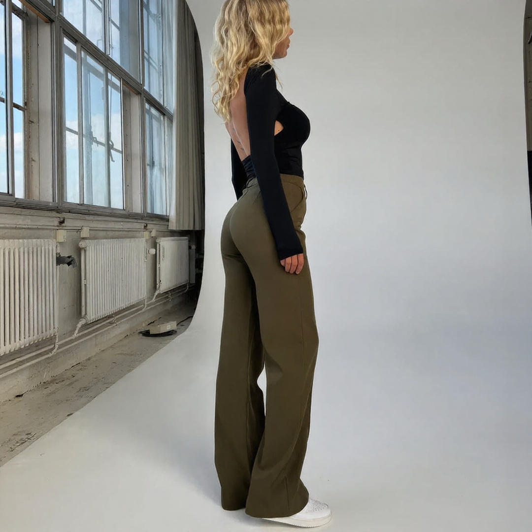 High Waist Trousers with Straight Legs