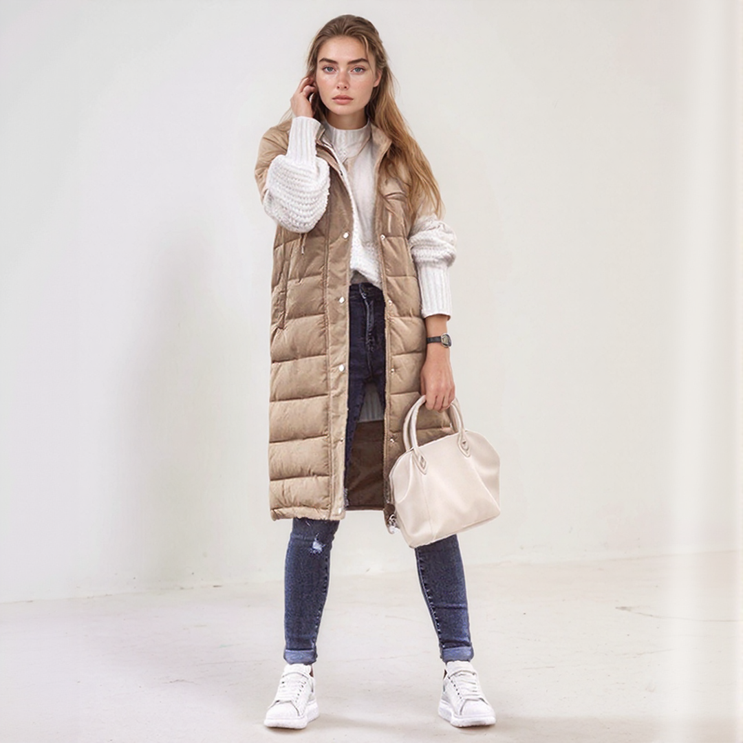 Women’s Long Puffer Bodywarmer with Hood | Quilted Knee-Length Bodywarmer