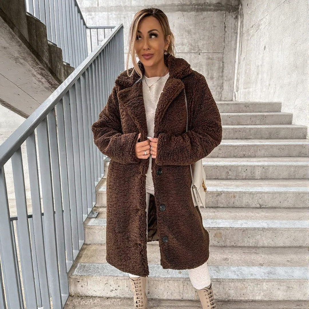 Long Warm Sherpa Winter Coat with Pockets