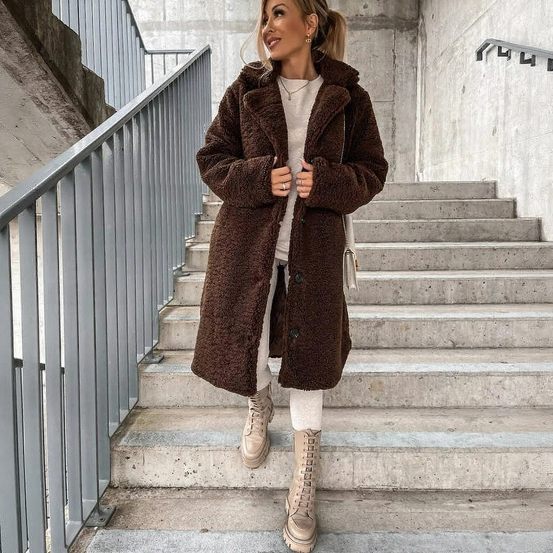 Long Warm Sherpa Winter Coat with Pockets