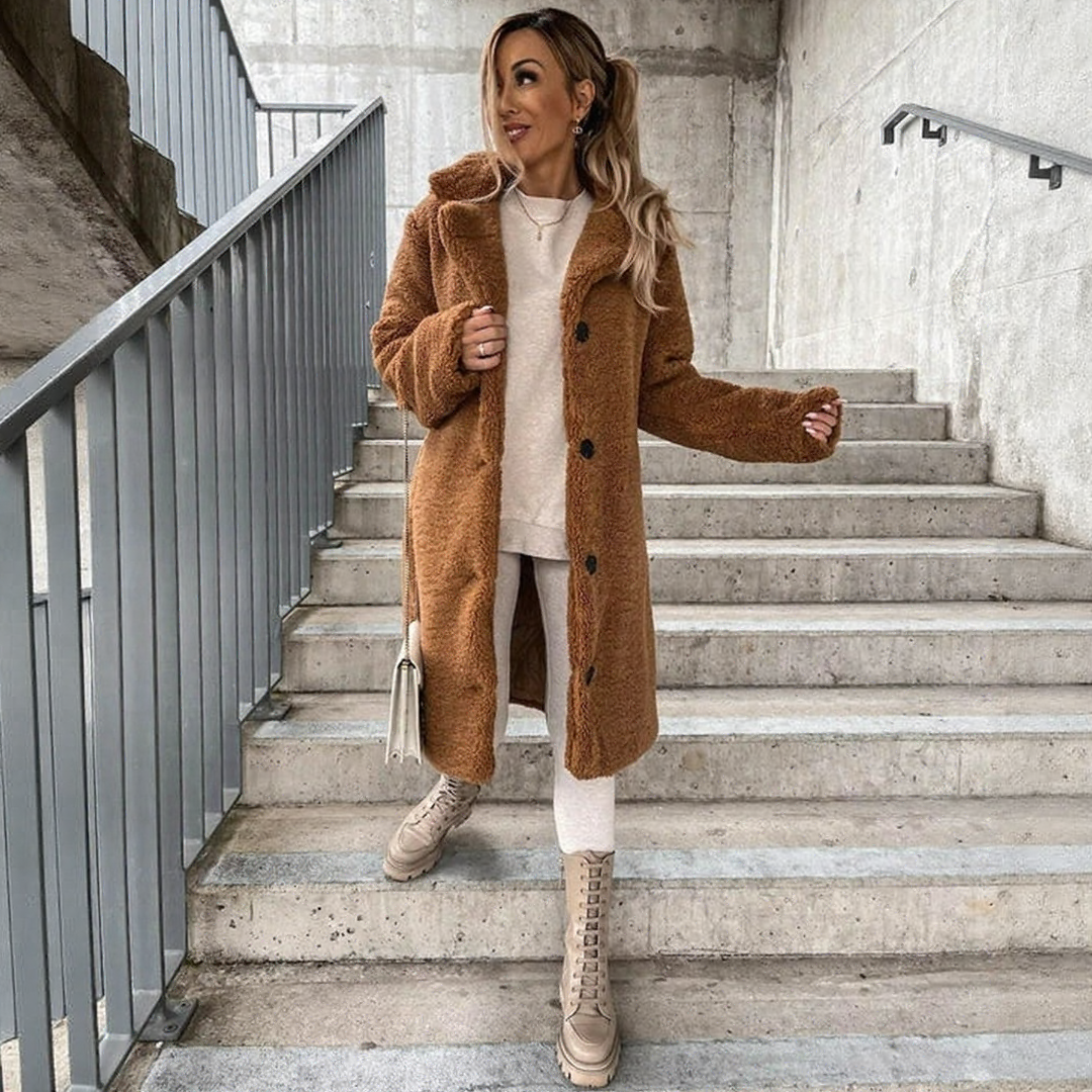 Long Warm Sherpa Winter Coat with Pockets
