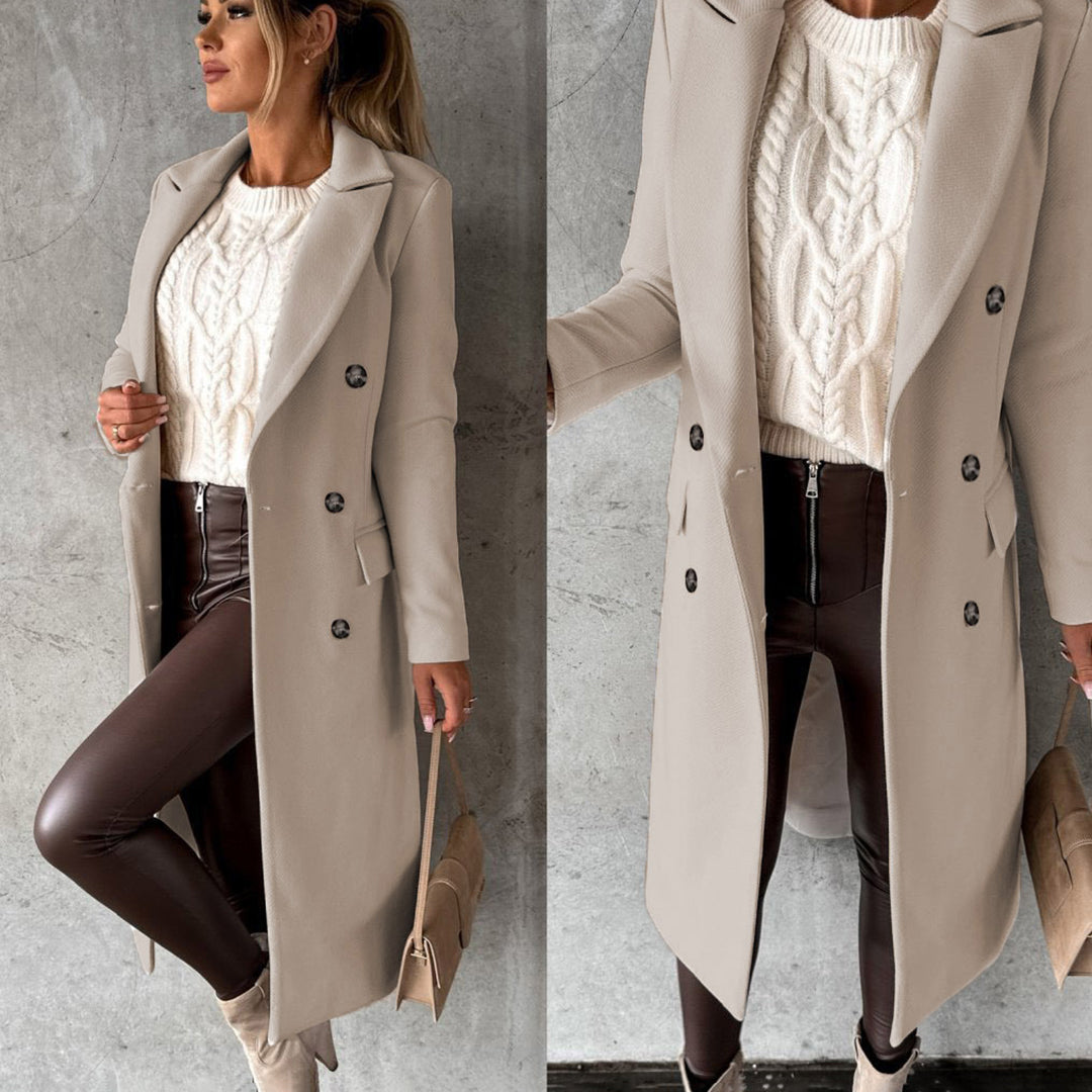 Elegant Double-Breasted Wool Coat with Pockets