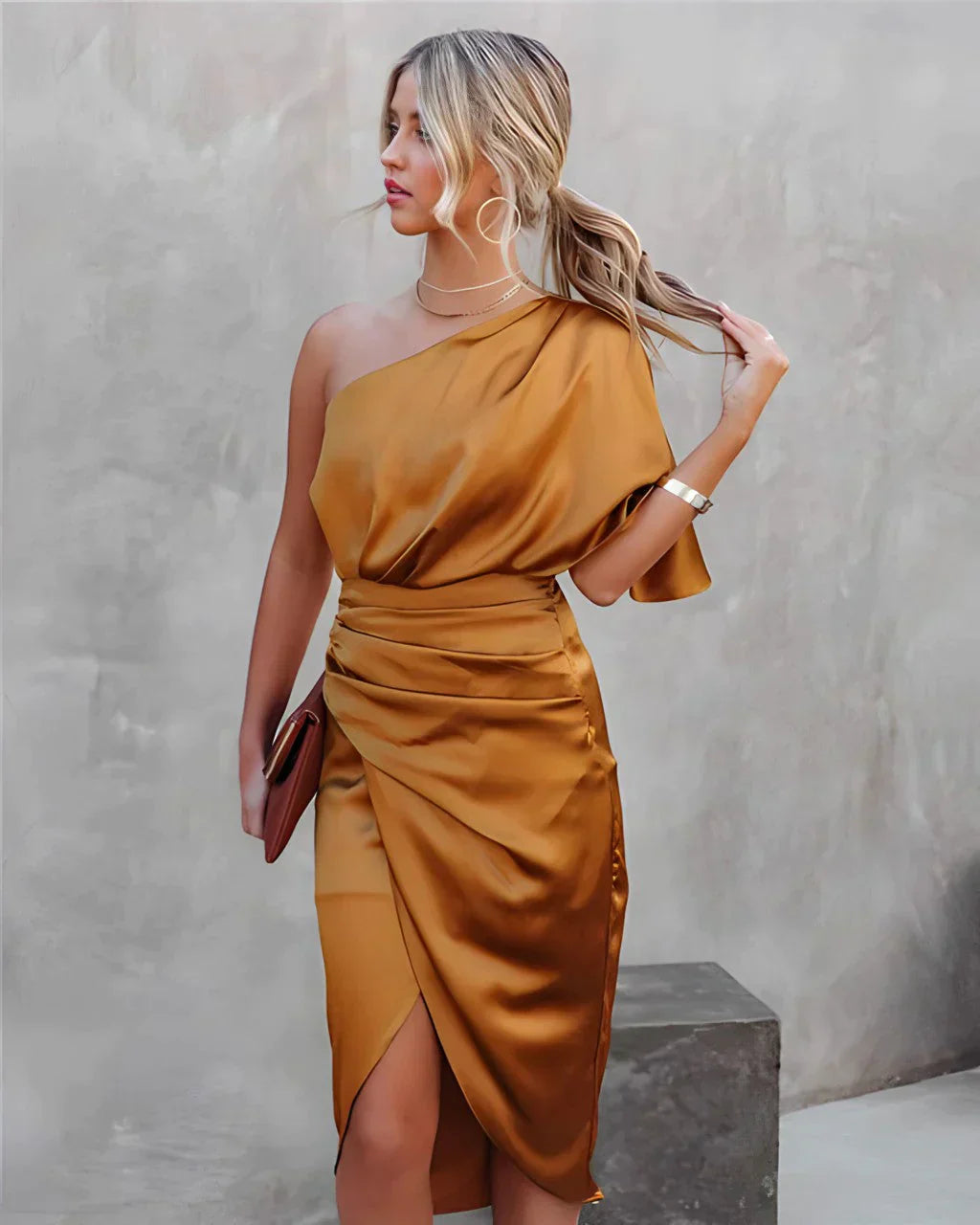 One Shoulder Satin Cocktail Dress